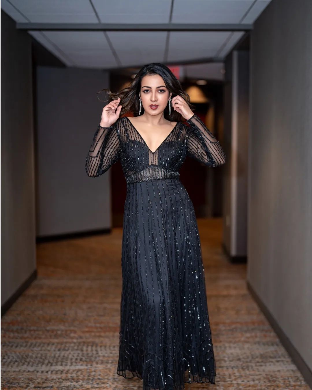 Kollywood Actress Catherine Tresa Stills in Black Dress